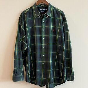 Ralph Lauren Men’s Green Plaid Long Sleeve Button Pony Shirt XXL